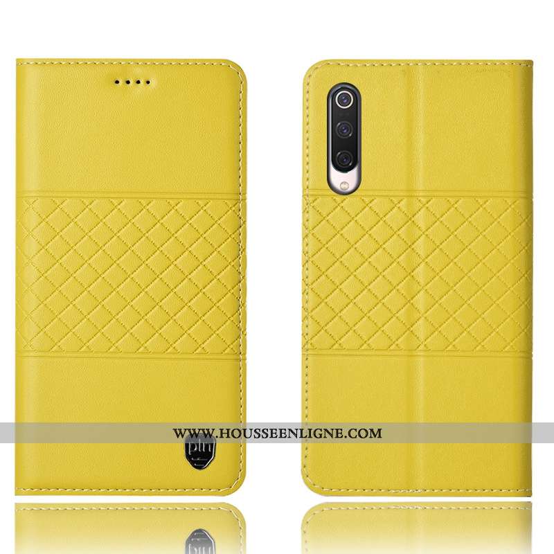 Coque Xiaomi Mi 9 Se Protection Cuir Véritable Jaune Téléphone Portable Étui Tout Compris