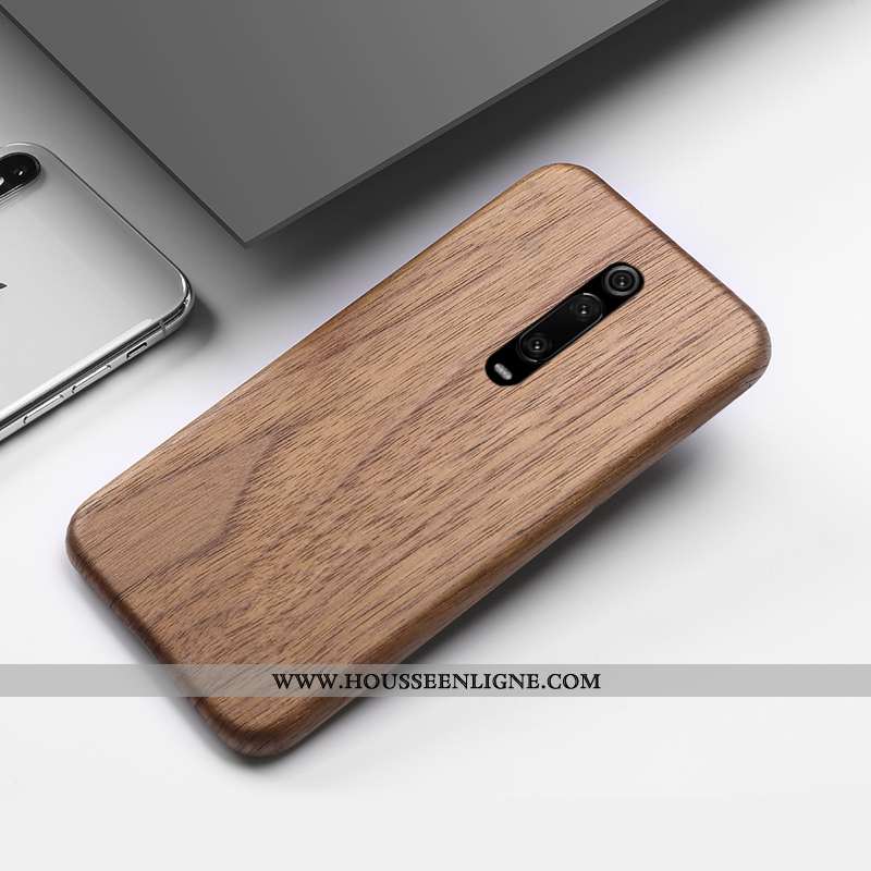 Coque Xiaomi Mi 9t Créatif En Bois Incassable Téléphone Portable Rouge Étui Marron