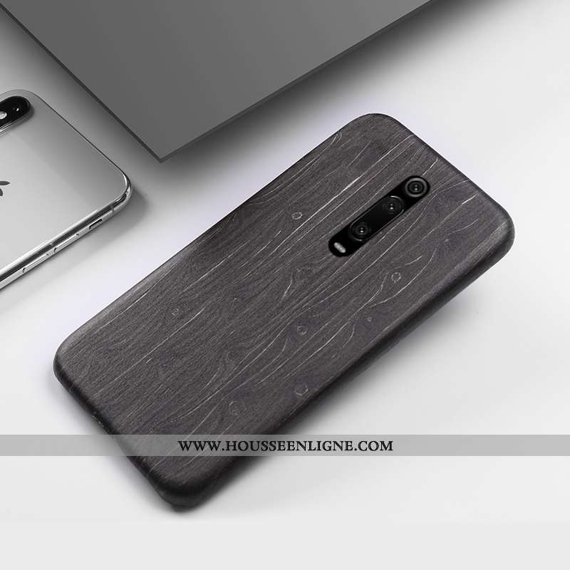 Coque Xiaomi Mi 9t Créatif En Bois Incassable Téléphone Portable Rouge Étui Marron