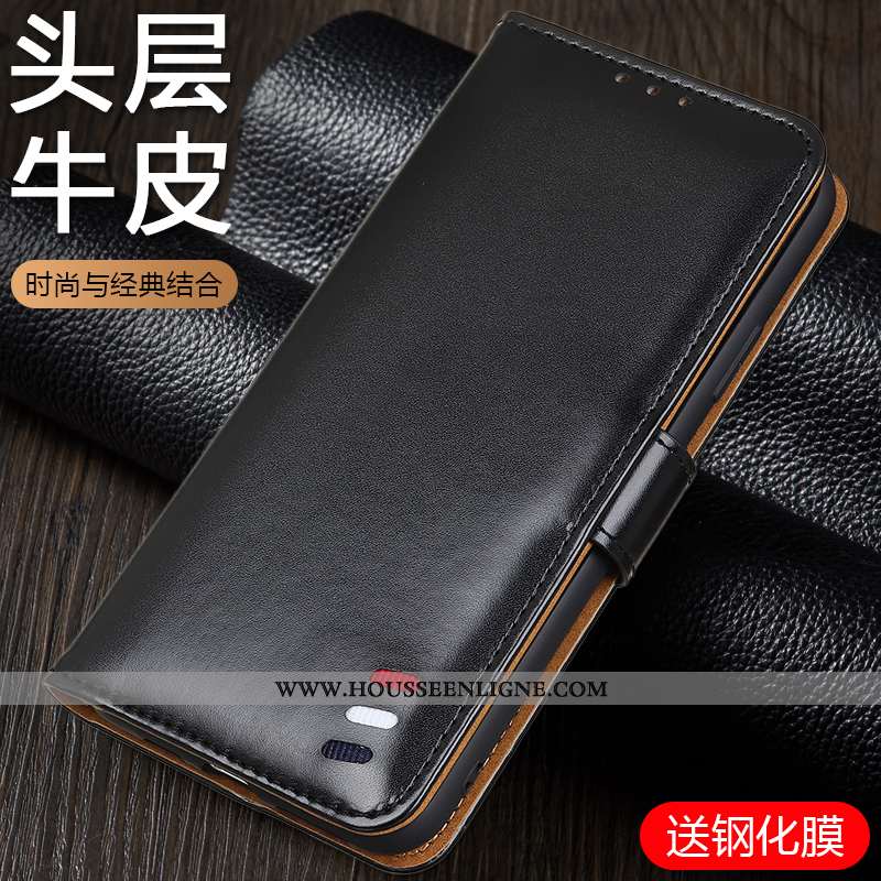 Coque Xiaomi Mi 9t Cuir Véritable Cuir Protection Silicone Téléphone Portable Clamshell Noir