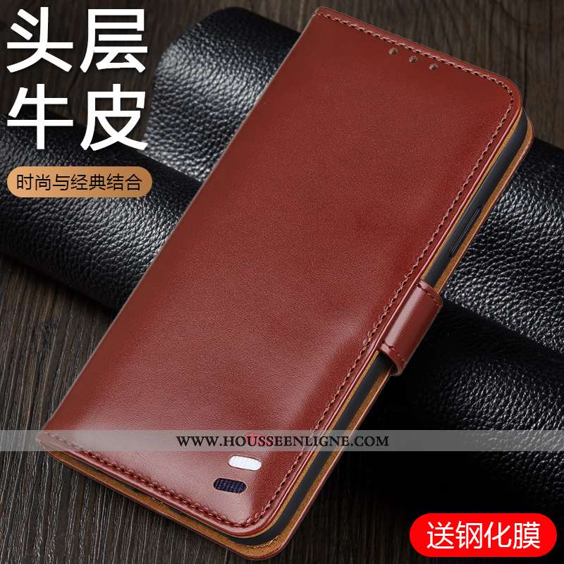 Coque Xiaomi Mi 9t Cuir Véritable Cuir Protection Silicone Téléphone Portable Clamshell Noir