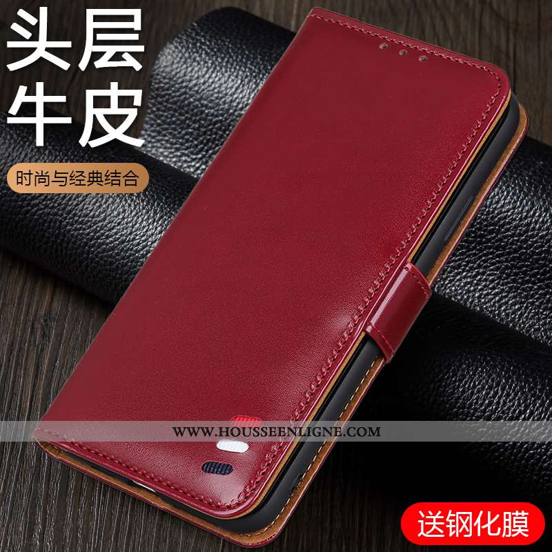 Coque Xiaomi Mi 9t Cuir Véritable Cuir Protection Silicone Téléphone Portable Clamshell Noir