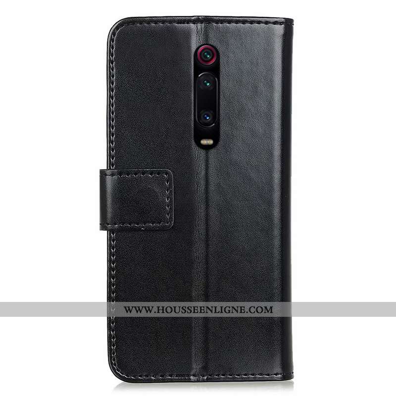 Coque Xiaomi Mi 9t Cuir Véritable Cuir Protection Silicone Téléphone Portable Clamshell Noir