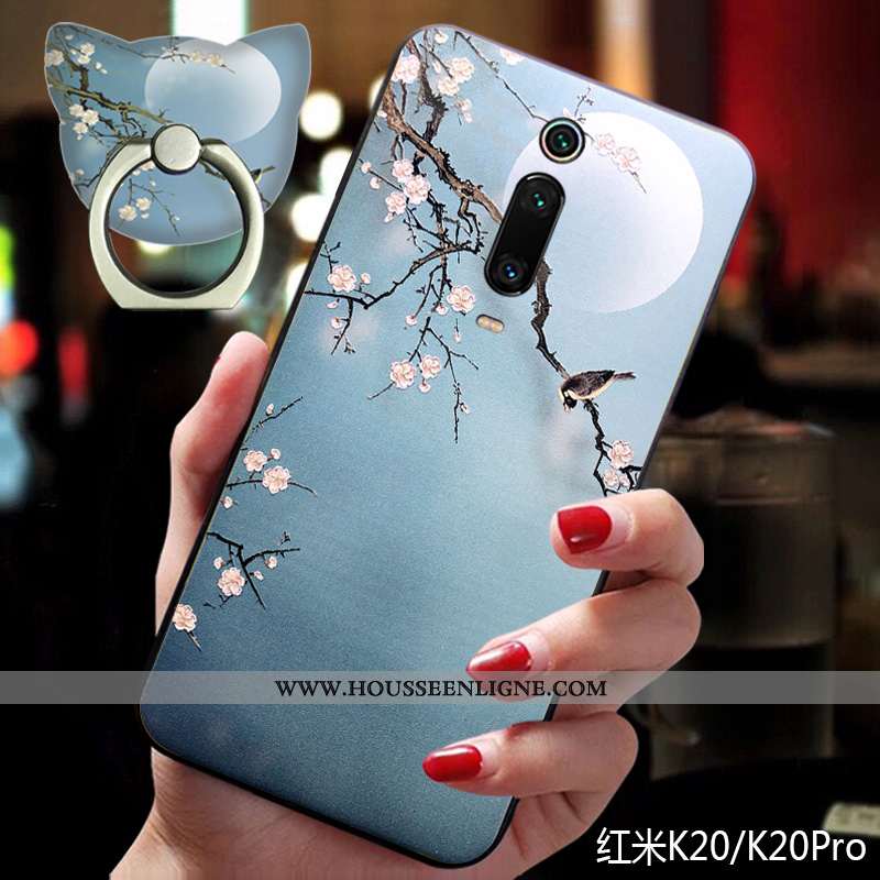 Coque Xiaomi Mi 9t Fluide Doux Silicone Petit Bleu Téléphone Portable Anneau Support