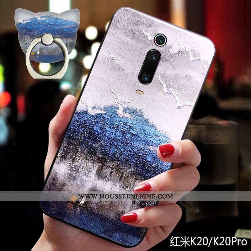 Coque Xiaomi Mi 9t Fluide Doux Silicone Petit Bleu Téléphone Portable Anneau Support