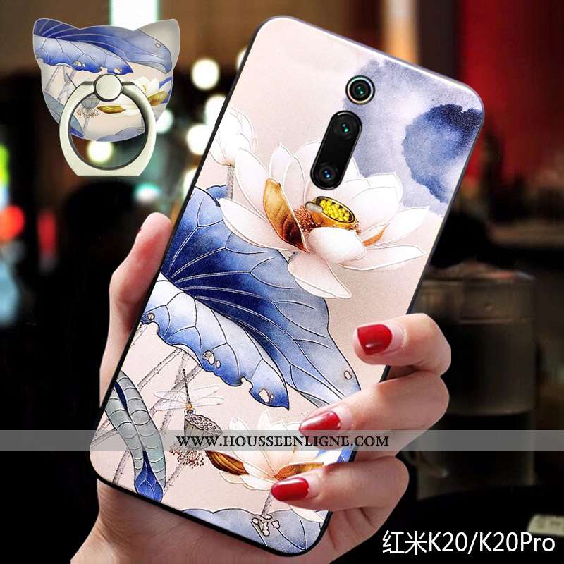 Coque Xiaomi Mi 9t Fluide Doux Silicone Petit Bleu Téléphone Portable Anneau Support