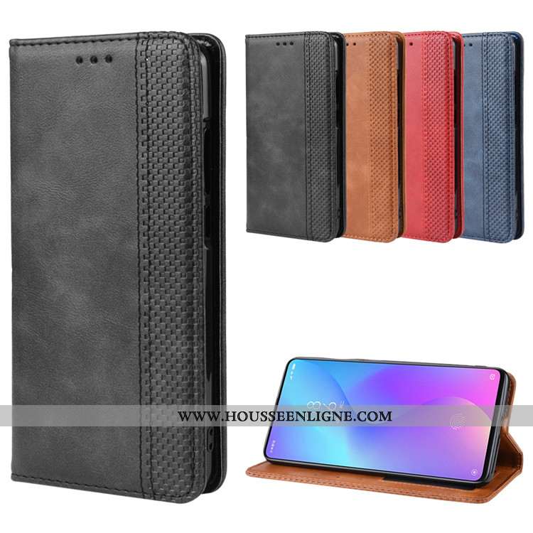 Coque Xiaomi Mi 9t Portefeuille Cuir Protection Bleu Marin Petit Étui Téléphone Portable Bleu Foncé