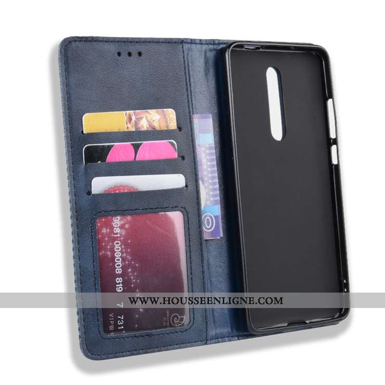 Coque Xiaomi Mi 9t Portefeuille Cuir Protection Bleu Marin Petit Étui Téléphone Portable Bleu Foncé
