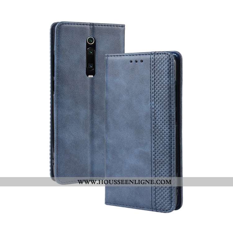 Coque Xiaomi Mi 9t Portefeuille Cuir Protection Bleu Marin Petit Étui Téléphone Portable Bleu Foncé