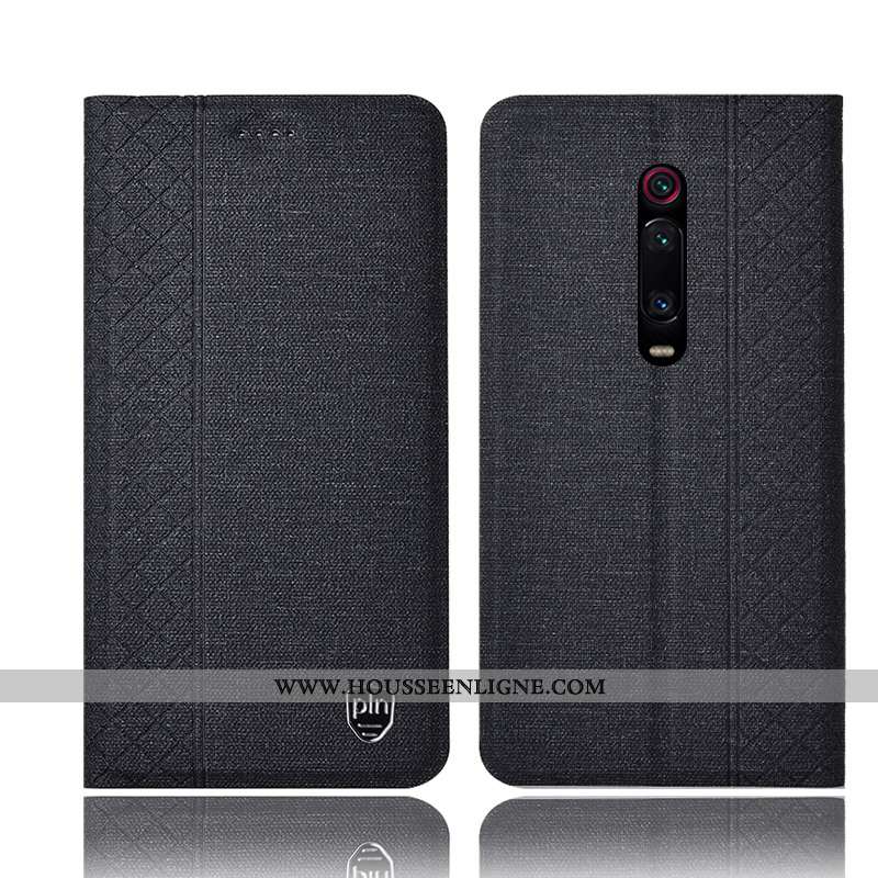 Coque Xiaomi Mi 9t Pro Cuir Protection Téléphone Portable Lin Incassable Housse Noir