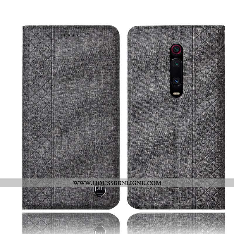 Coque Xiaomi Mi 9t Pro Cuir Protection Téléphone Portable Lin Incassable Housse Noir