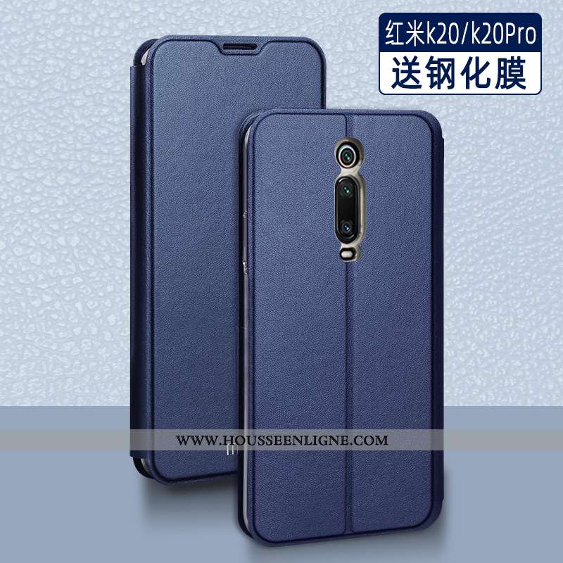 Coque Xiaomi Mi 9t Pro Tendance Cuir Protection Petit Clamshell Silicone Étui Bleu