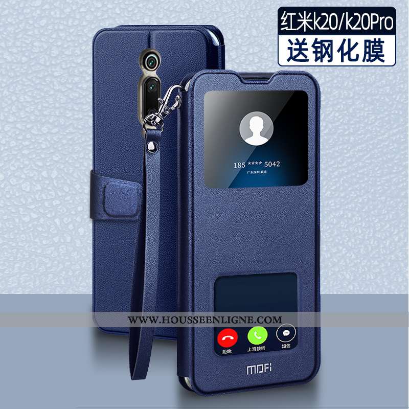 Coque Xiaomi Mi 9t Pro Tendance Cuir Protection Petit Clamshell Silicone Étui Bleu