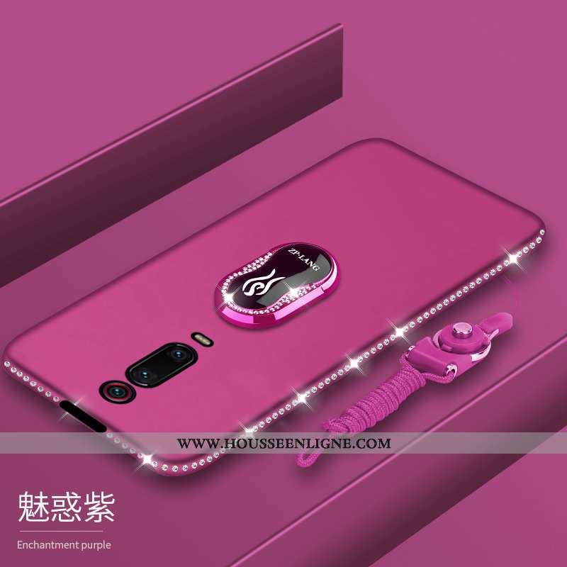 Coque Xiaomi Mi 9t Pro Ultra Légère Délavé En Daim Violet Strass Rouge