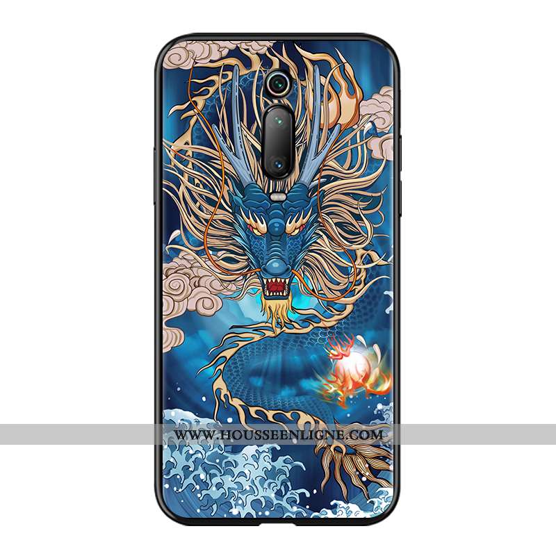 Coque Xiaomi Mi 9t Protection Gaufrage Tendance Rouge Style Chinois Bleu Étui