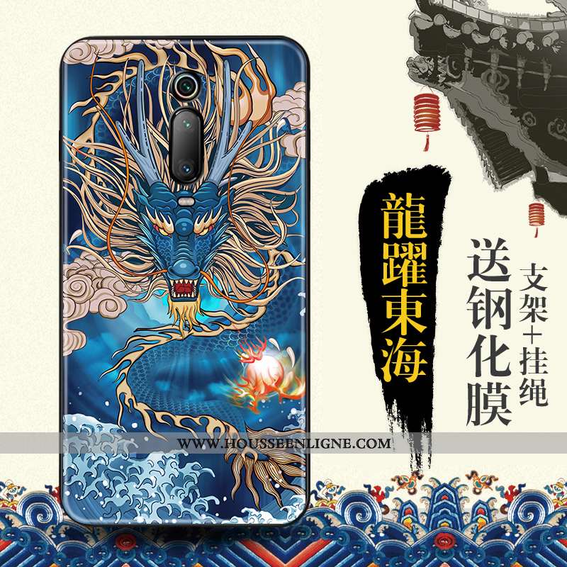 Coque Xiaomi Mi 9t Protection Gaufrage Tendance Rouge Style Chinois Bleu Étui
