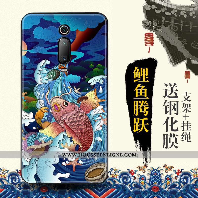 Coque Xiaomi Mi 9t Protection Gaufrage Tendance Rouge Style Chinois Bleu Étui