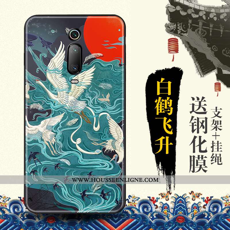 Coque Xiaomi Mi 9t Protection Gaufrage Tendance Rouge Style Chinois Bleu Étui