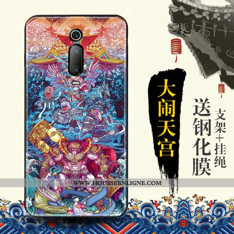 Coque Xiaomi Mi 9t Protection Gaufrage Tendance Rouge Style Chinois Bleu Étui