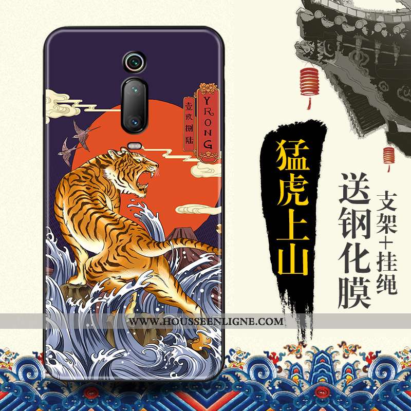 Coque Xiaomi Mi 9t Protection Gaufrage Tendance Rouge Style Chinois Bleu Étui