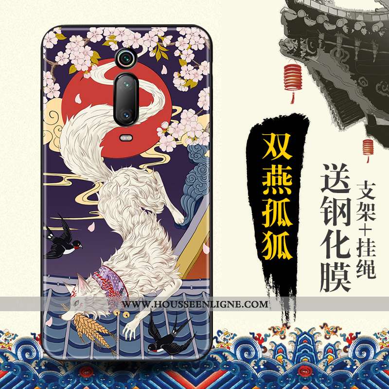 Coque Xiaomi Mi 9t Protection Gaufrage Tendance Rouge Style Chinois Bleu Étui