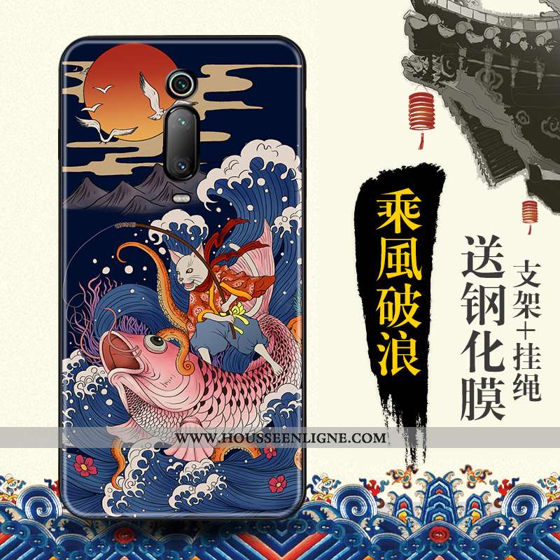 Coque Xiaomi Mi 9t Protection Gaufrage Tendance Rouge Style Chinois Bleu Étui