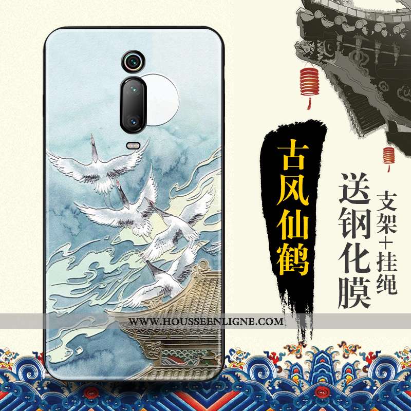 Coque Xiaomi Mi 9t Protection Gaufrage Tendance Rouge Style Chinois Bleu Étui