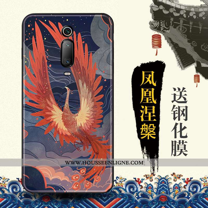Coque Xiaomi Mi 9t Protection Gaufrage Tendance Rouge Style Chinois Bleu Étui