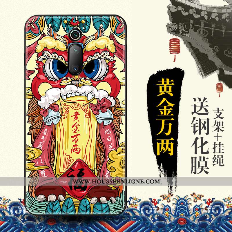 Coque Xiaomi Mi 9t Protection Gaufrage Tendance Rouge Style Chinois Bleu Étui