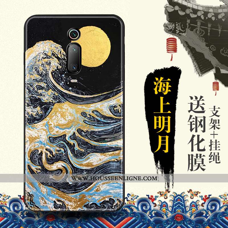 Coque Xiaomi Mi 9t Protection Gaufrage Tendance Rouge Style Chinois Bleu Étui