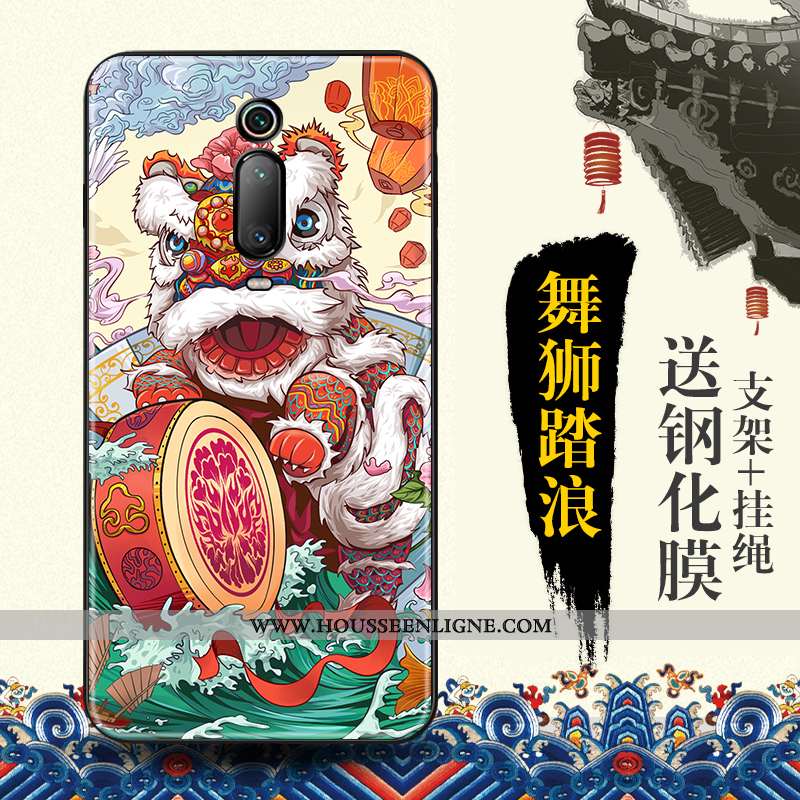 Coque Xiaomi Mi 9t Protection Gaufrage Tendance Rouge Style Chinois Bleu Étui