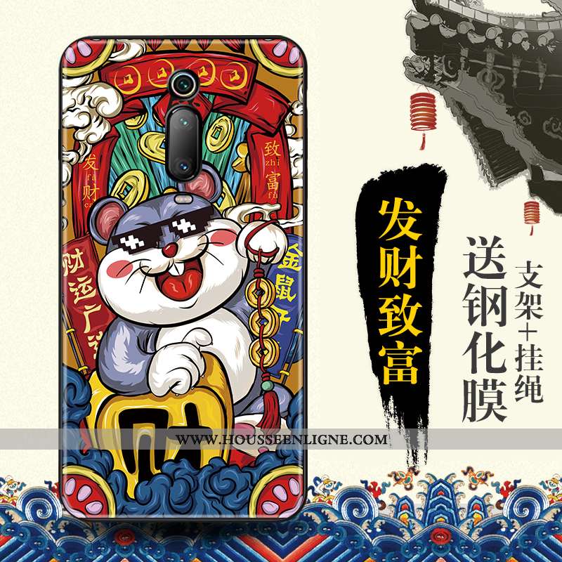 Coque Xiaomi Mi 9t Protection Gaufrage Tendance Rouge Style Chinois Bleu Étui
