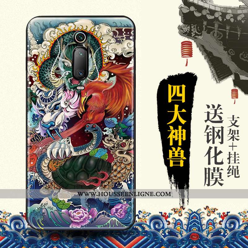 Coque Xiaomi Mi 9t Protection Gaufrage Tendance Rouge Style Chinois Bleu Étui
