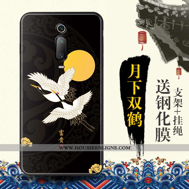 Coque Xiaomi Mi 9t Protection Gaufrage Tendance Rouge Style Chinois Bleu Étui