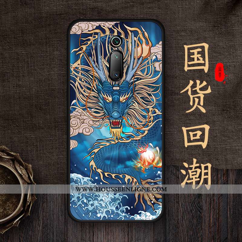 Coque Xiaomi Mi 9t Protection Gaufrage Tendance Rouge Style Chinois Bleu Étui