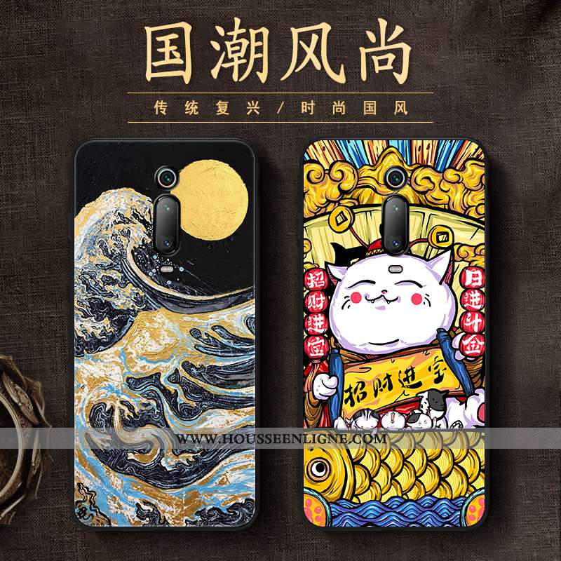 Coque Xiaomi Mi 9t Protection Gaufrage Tendance Rouge Style Chinois Bleu Étui