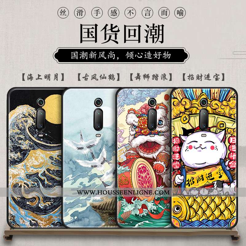 Coque Xiaomi Mi 9t Protection Gaufrage Tendance Rouge Style Chinois Bleu Étui