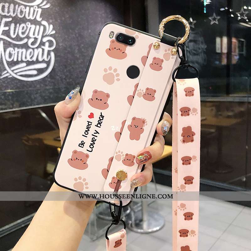 Coque Xiaomi Mi A1 Dessin Animé Cou Suspendu Délavé En Daim Protection Rose Silicone