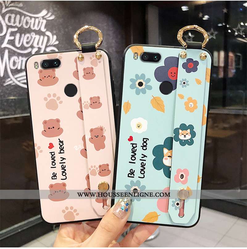 Coque Xiaomi Mi A1 Dessin Animé Cou Suspendu Délavé En Daim Protection Rose Silicone