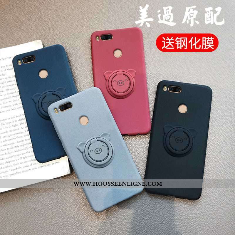 Coque Xiaomi Mi A1 Fluide Doux Protection Étui Délavé En Daim Chic Support Bleu Foncé