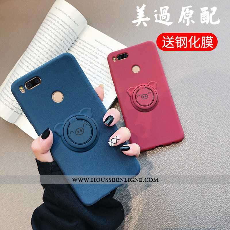 Coque Xiaomi Mi A1 Fluide Doux Protection Étui Délavé En Daim Chic Support Bleu Foncé