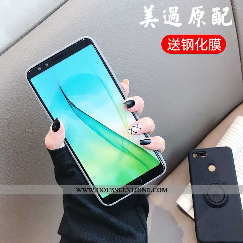 Coque Xiaomi Mi A1 Fluide Doux Protection Étui Délavé En Daim Chic Support Bleu Foncé