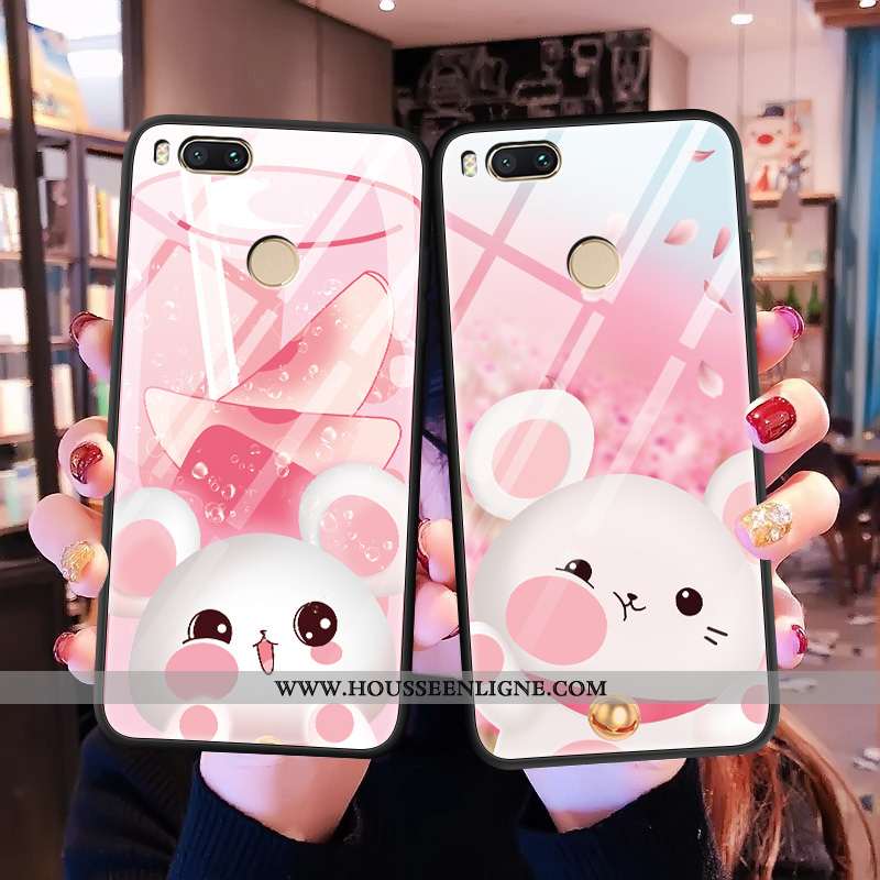 Coque Xiaomi Mi A1 Tendance Fluide Doux Difficile Étui Charmant Tout Compris Verre Rose