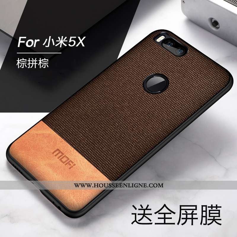 Coque Xiaomi Mi A1 Tendance Légère Personnalité Tout Compris Étui Délavé En Daim Incassable Marron