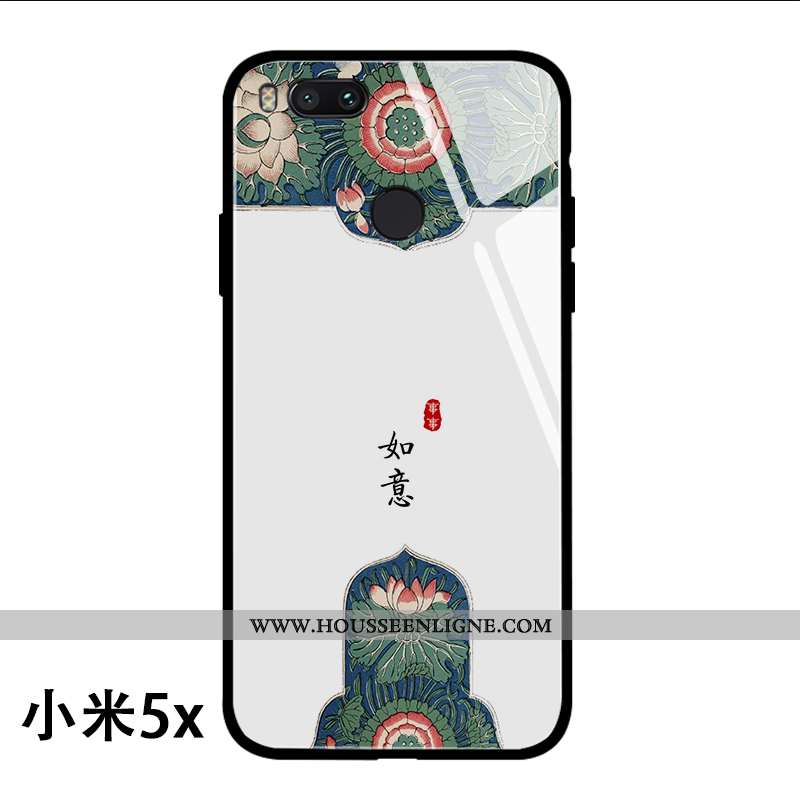 Coque Xiaomi Mi A1 Tendance Verre Or Noir Créatif Fleur Téléphone Portable