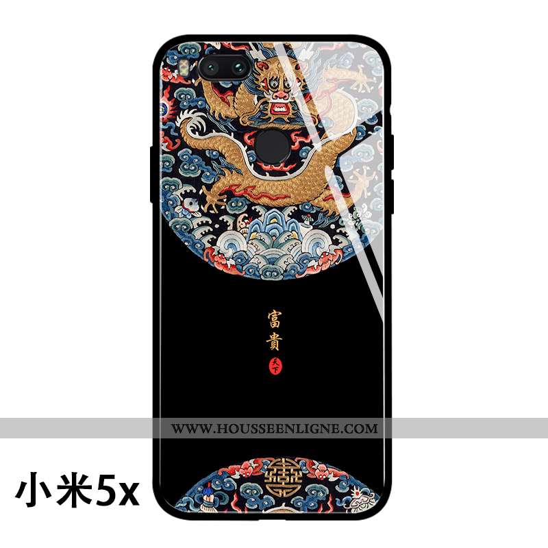 Coque Xiaomi Mi A1 Tendance Verre Or Noir Créatif Fleur Téléphone Portable