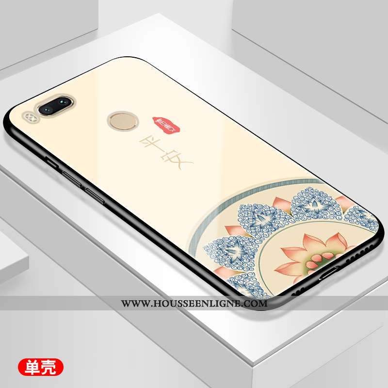 Coque Xiaomi Mi A1 Verre Personnalité Simple Frais Bleu Étui