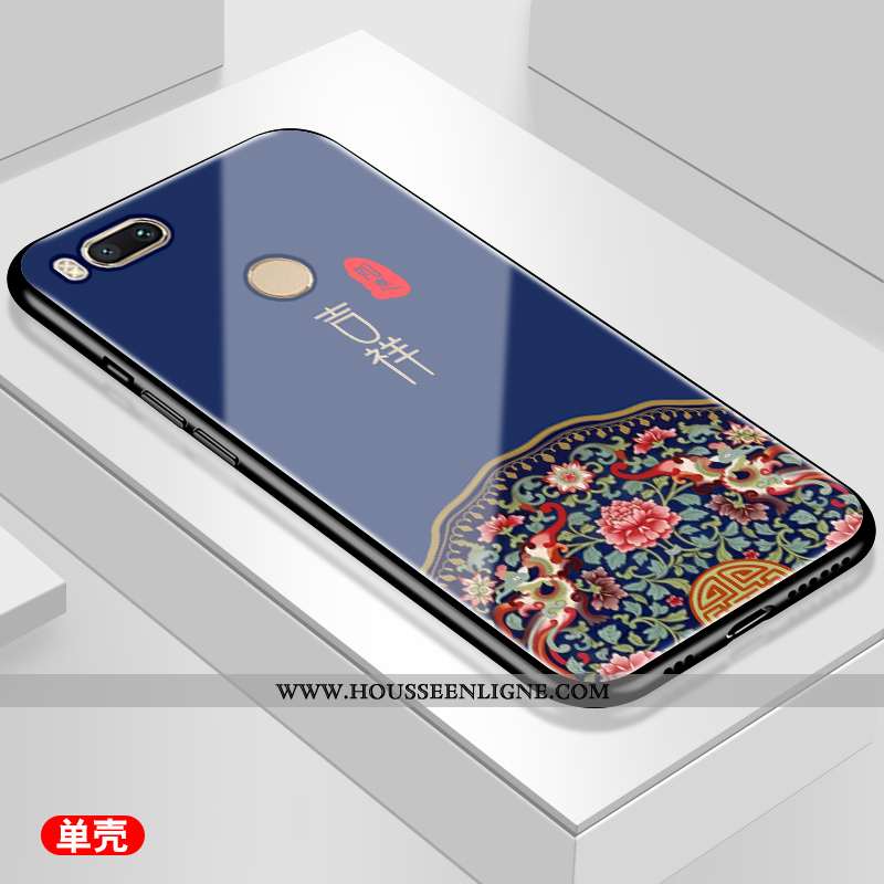 Coque Xiaomi Mi A1 Verre Personnalité Simple Frais Bleu Étui