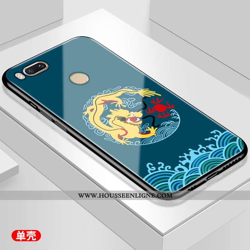 Coque Xiaomi Mi A1 Verre Personnalité Simple Frais Bleu Étui