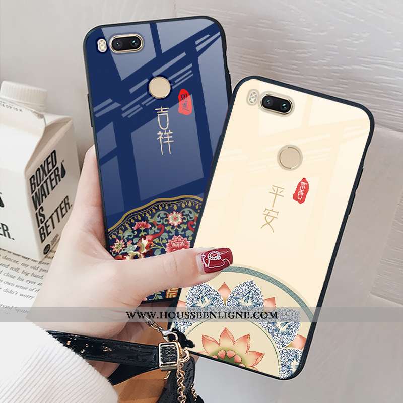 Coque Xiaomi Mi A1 Verre Personnalité Simple Frais Bleu Étui